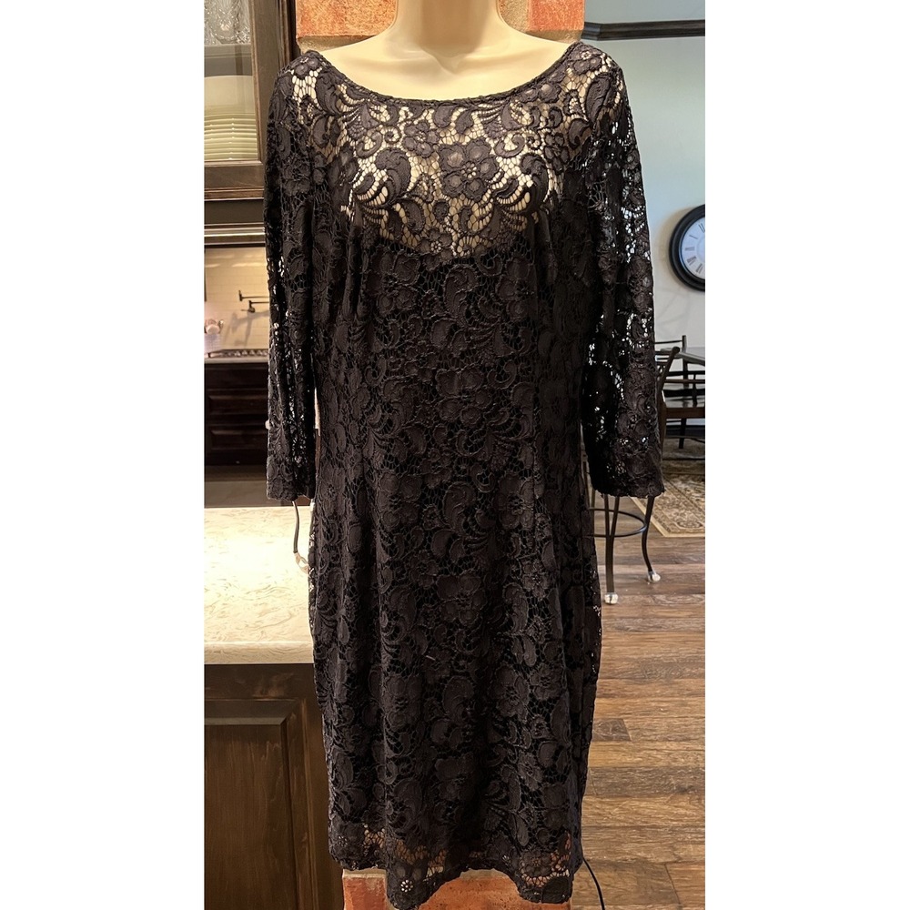 Le Chateau Black Lace Cocktail Dress Size XL Made In Canada - Picture 2 of 9